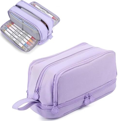 Voarge Astuccio, Astuccio Grande Capacità Astucci Bambini Ragazzo con 4 Scomparti Astuccio Materiale Scolastico Stazionario Ufficio Trucco Borsa Astucci per Università Studente Donna Uomo, Lilla