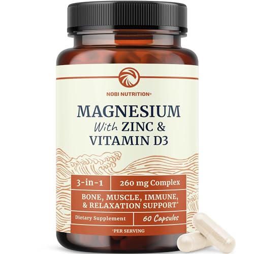 Magnesium Zinc & Vitamin D3 | 260MG Complex | High Absorption Mag Citrate, Glycinate & Malate | Muscle, Nerve Function & Bone Health Support | Zinc and Magnesium Supplement with VIT D3 | 6...