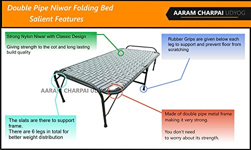 Image of Double Pipe Folding Bed Size 36 X 72 | Folding Bed for Sleeping Purpose | Extra Strong (36 inch X 72 inch)