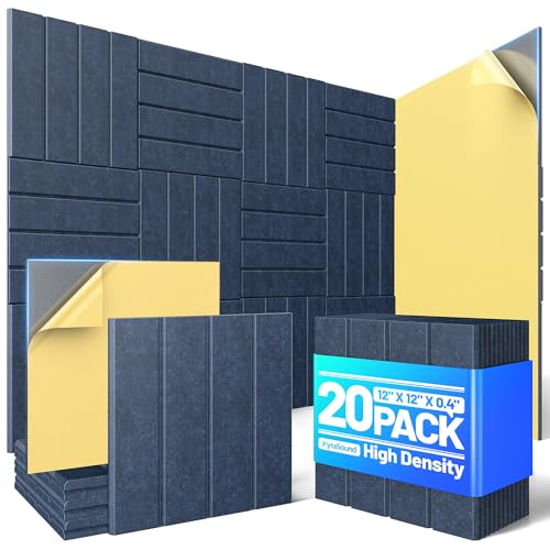 Image of 20 Pack Sound Proof Foam Panels for Walls, Acoustic Panels Self-Adhesive | 12 inch X 12 inch X 0.4 inch Slatted Soundproof Wall Panel, High Density Sound Absorbing Panel for Gaming Recording Studio Decor-Blue