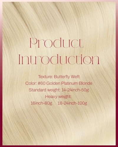 Image of Moresoo Butterfly Weft Hair Extensions Human Hair, Invisible Genius Weft, #60 Golden Platinum Blonde 20 Inch 100g, Add Volume, OVO PU Hole, Straight Soft Remy Hair, Simple Installation