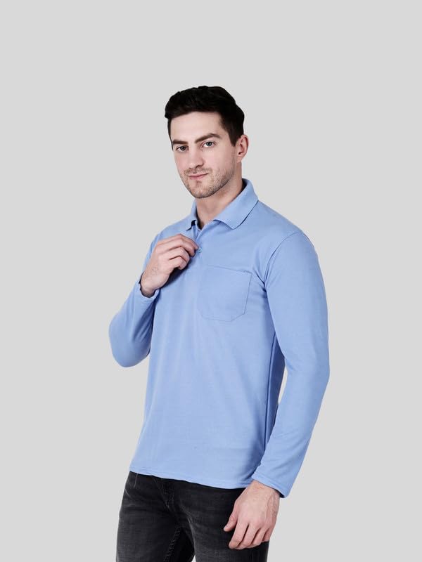 Image of Full Sleeve Men's Polo T-Shirt | Regular Fit, Soft & Breathable Cotton Blend Fabric | Classic Polo Collar, Casual & Office Wear | Available in Sizes M to 6XL, Multiple Colors