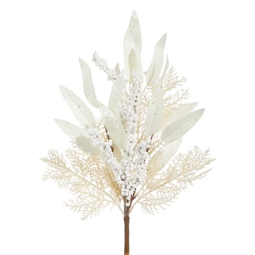 Raz Imports 20" Cream Cedar and Laurel Leaf with Berries Pick