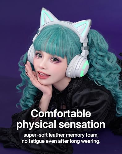 YOWU RGB Cat Ear Headphone CE Wireless 5.2 Foldable Gaming Headset with SoundMage Acoustic System, Built-in Mic & Customizable Lighting and Effect via APP, Designed for Gamer Girls(White) YOWU RGB Cat Ear Headphone CE Wireless 5.2 Foldable Gaming Headset with SoundMage Acoustic System, Built-in Mic & Customizable Lighting and Effect via APP, Designed for Gamer Girls(White)