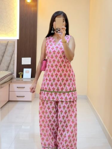Image of LookMark Women's Rayon Printed Kurta Set with Farshi Salwar | Traditional Ethnic Co-ord Set for Women | Office, Casual Wear-AZ-YS-OG3-KS2337
