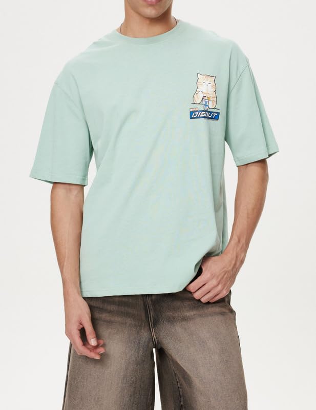 Vamtac Mens Oversized Cat Graphic Tees Harajuku Shirt Casual Summer Tops Streetwear Aesthetic T-Shirt Unisex2