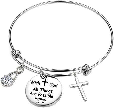 YOYONY 12 Months Birthstones Positive Inspirational Birthday Gifts Charm Bracelets. (April-with God All Things are Possible)
