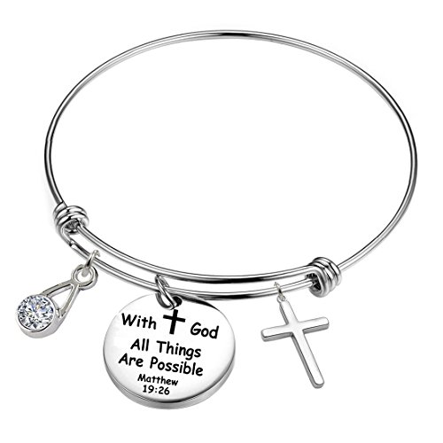 Yoyony 12 Months Birthstones Positive Inspirational Birthday Gifts Charm Bracelets. (April-With God All Things Are Possible) #TOP16