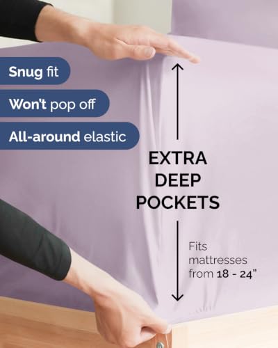 Image of Extra Deep Flex Top Split Head King Sheet Set - 6 Piece Breathable and Cooling Sheets - Hotel Luxury Bedding for Women, Men, Kids & Teens - Easy Secure Fit - Extra Deep Pockets - Light Lavender