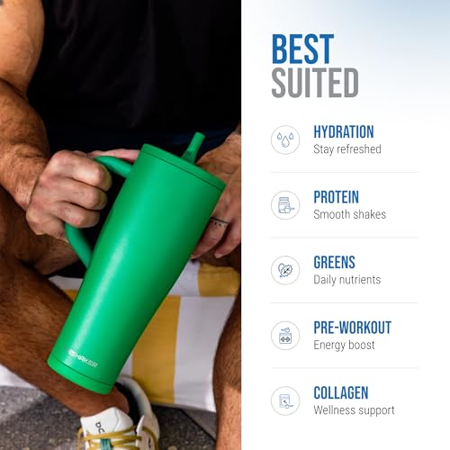 Image of Ice Shaker 40 oz Tumbler with Handle and Straw | 40oz Green | Cold for 30+ Hours | 2-in-1 Tumbler Shaker Bottle | Odor-Free 40 ounce Bottle for Water, Protein Shakes, Smoothies, Cocktails