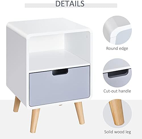 HOMCOM Wooden Bedside Table End Nightstand With Drawer Wood Lamp Desk Storage Unit Bedroom Scandinavian Nordic Style