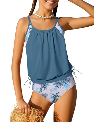 Image of Girls Tankini Swimsuit 2 Piece Tiered Ruffle Bathing Suit Teen Girl Swimsuit 6-14Y