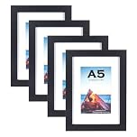 Scholar Tree Black A5/21X14.8cm Photo Frames Set of 4, Wooden Picture Frames for Freestanding and Wall Mountable