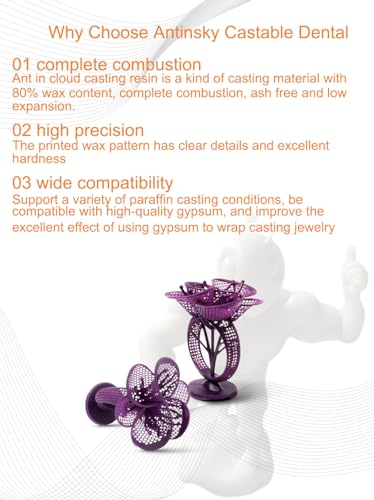 Antinsky 704966613129 Castable Jewellery Resin For Dlp Lcd Uv-Curing 405Nm Resin 3D Printer High Wax 80% Easy To Print Use And Burn High Resolution Making Jewelries And Metal Parts Purple 500G thumb #4