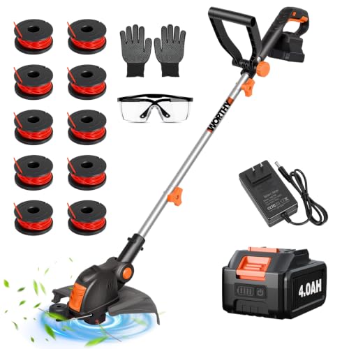 Electric Weed Wacker Eater Cordless Battery Powered String Trimmer Whacker | 21V Grass Trimmer with 4.0Ah Battery Weedwacker 12" - Low Noise Ergonomic User Friendly Lawn Tool for Small Yard, 1 Pack