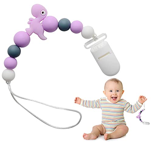 Clipe de chupeta de bebê - Alça de Chupeta Dino de Silicone com Clipe - Suporte unissex Binky Paci p
