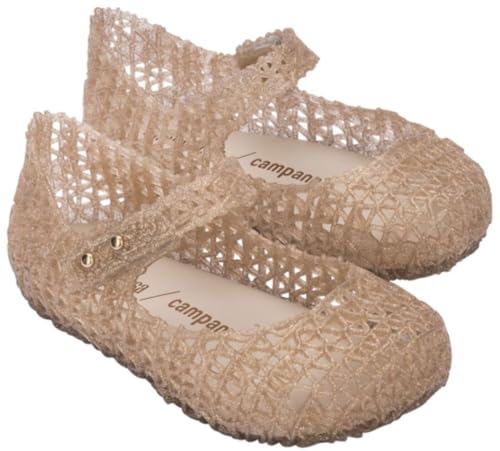 mini melissa® Campana Papel BB Toddler Shoes – Synthetic Construction – Cushioned Footbed – Round Toe Beige Glitter 9 Toddler M
