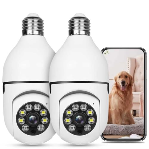 oneware Light Bulb Security Camera HD Pan Tilt Wireless 360 Degree Floodlight Night Vision 5Ghz with Floodlight Human Motion Detection and Alarm 2pack