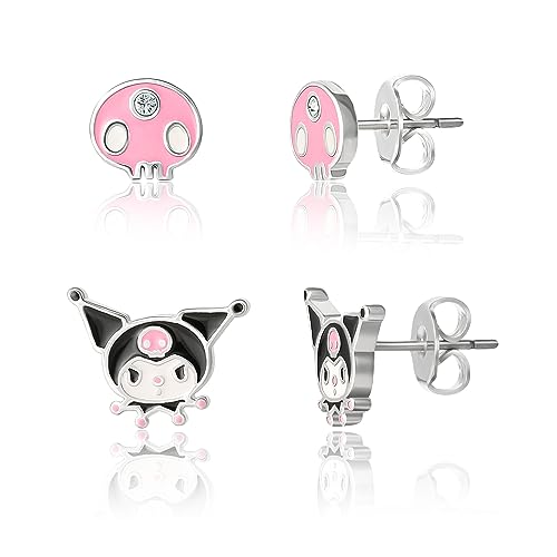 Sanrio Hello Kitty Stud Earrings for Women Official License 2-Pair Pack, Silver Flash-Plated and Crystal Hello Kitty Earrings