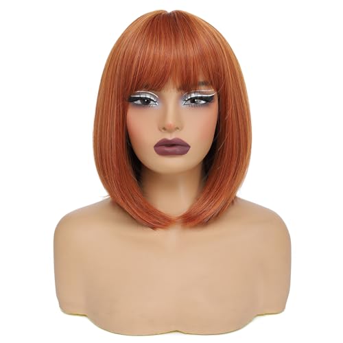 Sarensall Ginger Bob Wig with Bangs for Women Short Orange Wigs Natural Fashion Synthetic Wig for Daily Halloween Cosplay Colorful Costume Wig Use 12 Inch