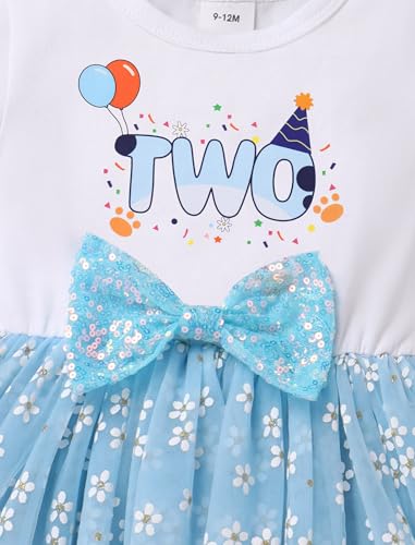 IBTOM CASTLE Baby Girl 1st 2nd Birthday Outfit Blue Dog Sequin Bow Floral Tutu Birthday Dress for Cake Smash Photoshoot4