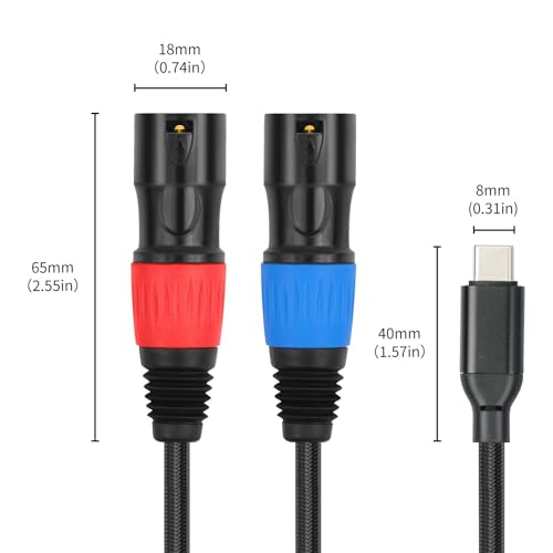 Câble Type-C à 2 Câble XLR cordon stéréo blindé avec connecteurs plaqués