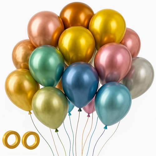 Image of Voircoloria 105pcs Metallic Balloons 12inch Chrome Party Balloons for Boys Girls Birthday Baby Shower Gender Reveal Wedding Decorations