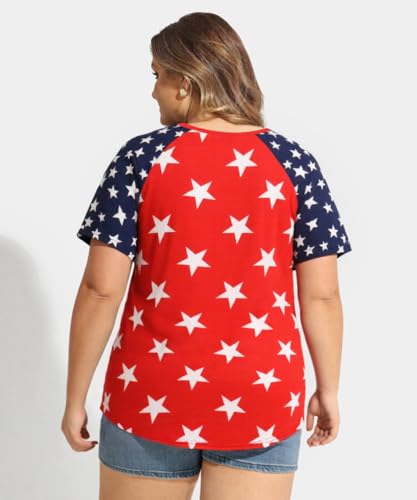 Image of CARCOS Plus Size Tops for Women Short Sleeve Shirt Summer Star /Leopard /Tie Dye /Flower Crewneck Pullover Tunic XL-5XL