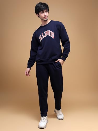 Image of Cotton Fleece Regular Fit Full Sleeves Sweatshirt & Lower Combo Set Tracksuit With Kangaroo Pockets For Men| Gym Home Workouts Training Jogging Hiking