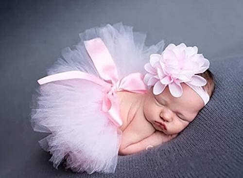 Beauenty Newborn Baby Girl Photography Props Outfits with Cute Headband Tutu Skirt Set -Pink