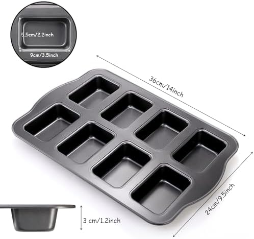 Lawei 2 Pack 8 Cavity Mini Loaf Pan, Non-Stick Small Bread Loaf Pans, Rectangle Carbon Steel Baking Loaf Pans for Corn Bread, Little Banana Breads, Cheesecake, Mini Brownie Pan - Thumbnail 5