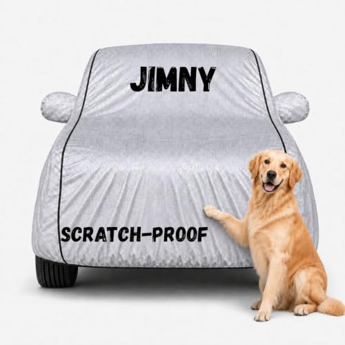 Image of Waterproof Car Cover for Jimny | Soft Cotton Lining Heavy Duty Triple Stitched Heat Resistant Outdoor Cover Comes with Mirror and Antenna Pocket Full Bottom Elastic (Zig Zag Silver)