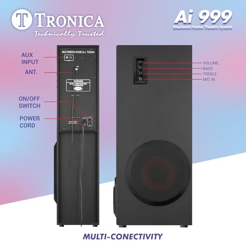 Image of TRONICA AI999 Carol Bluetooth Home Theater System, 110W Tower Speaker with FM /PenDrive /AUX /FM | RGB Lights & All Functional Remote Sound Blaster with smart TV connectivity