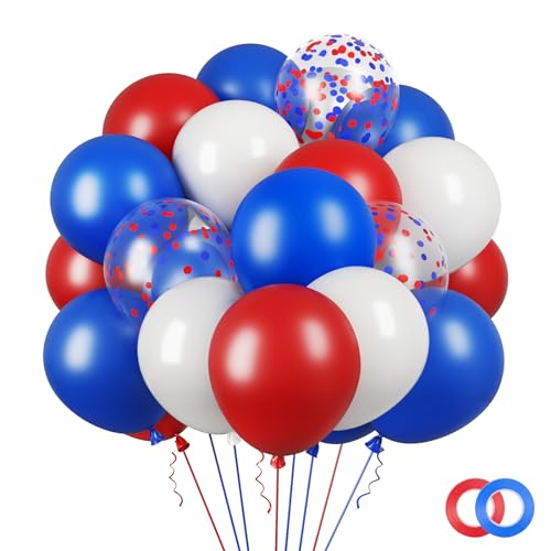Image of RUBFAC 65pcs Red White and Blue Balloons 4th of July Patriotic Balloons Arch Garland Kit, 12 Inches Confetti Balloons for Independence Day Nautical Baseball Birthday Party Decorations