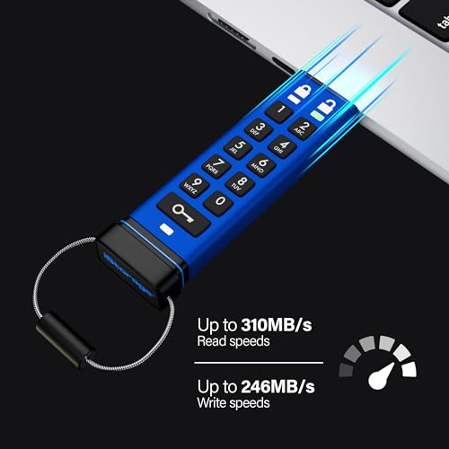 Image of iStorage datAshur PRO+C 256GB - Secure USB Type-C Memory Stick - FIPS 140-3 Level 3 Pending - PIN Protected - Type C-A Adapter Included.