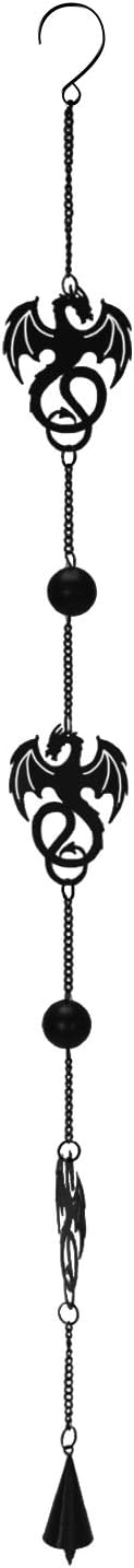 Ebros Black Coated Steel Metal Wyverex Alchemy Folklore Dragon Wall Hanging Wind Chime with Beads 38" L Home and Patio Decor Medieval Fantasy Dungeons and Dragons Mobile Noisemaker