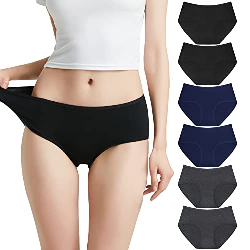 EKSHER 6er Pack Unterhosen Damen Schwarz Dunkelblau Dunkelgrau Mittel Taille Baumwolle Unterhosen Frauen Unterwäsche_XL Cover