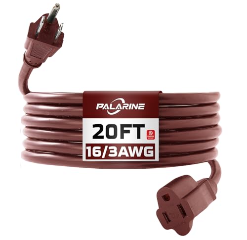 PALARINE 20ft Brown Outdoor Extension Cord Waterproof UL Certified 16/3 SJTW Heavy Duty 3 Prong 16 Gauge 13A Power Cord Ideal for Indoor Outdoor Lights Appliances and Lawn