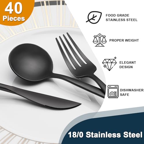 40-Pieces-Black-Silverware-Set-Stainless-Steel-Flatware-Set-Service-for-8-Tableware-Cutlery-Set-Utensils-for-Home-Restaurant-hotel-Include-Knife-Fork-Spoon-SetDishwasher-Safe 40 Pieces Black Silverware Set Stainless Steel Flatware Set Service for 8 Tableware Cutlery Set Utensils for Home Restaurant hotel Include Knife Fork Spoon SetDishwasher Safe