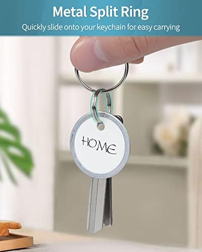 Uniclife Metal Rim Key Tags 2.5 cm White Paper Labels Writable Round Plastic Key Chain Tags with Split Rings Sturdy Lightweight Item Identifiers, 100 Pack