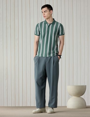 Image of Amazon Brand - Symbol Men Cotton Rich Textured Striper Polo Tshirts | Regular Fit | Half Sleeves - Available in Plus Sizes