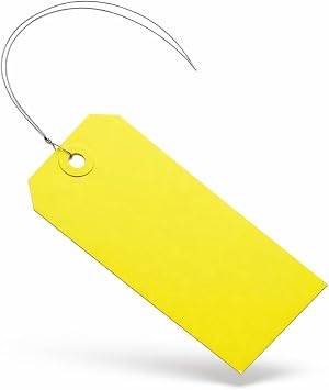 Yellow Pre-Wired Paper Tags - Set of 100 #5 - 4.75 x 2.375" - Durable Reinforced Eyelet and Metal Twist Wire String Attached for Easy Labeling