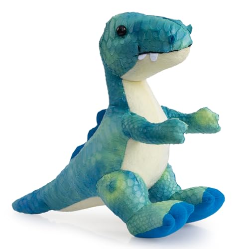 HollyHOME Plush T-Rex Dinosaur Toy with Soft Realistic Textured Scales Cute Dino Gift for Kids Blue and White 10
