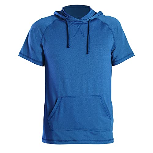 Gary Com 3 Pack Men's Short Sleeve Hoodies Quick Dry Moisture Wicking For Summer Casual Workout T-Shirt With Kangaroo Pocket Black/Blue/Charcoal #TOP3