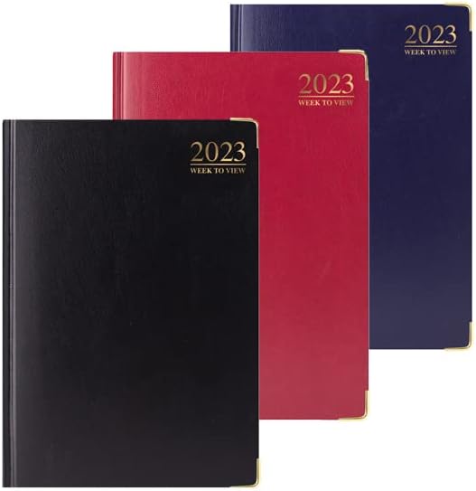 2023 Diary A4/A5/A6 Hardback Gilt Edges Metal Corners Diary Week to View, Day A Page Desk Diary (A5 Day A Page, Blue)