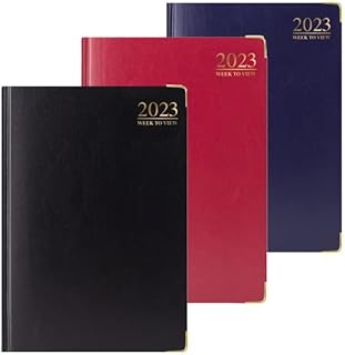 2023 Diary A4/A5/A6 Hardback Gilt Edges Metal Corners Diary Week to View, Day A Page Desk Diary (A5 Day A Page, Blue)