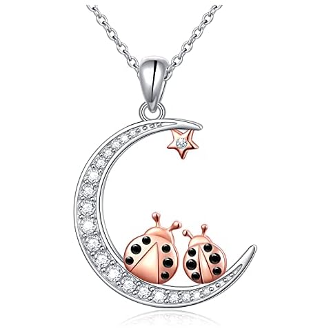 Ladybug/Monkey Necklace For Women Girls Star Moon Necklaces Animal Pendant Jewelry Best Moon Lovers Birthday Gifts, Sterling Silver, Cubic Zirconia Cover