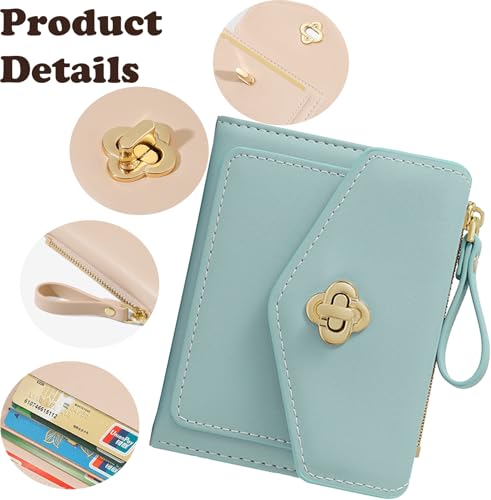 Image of Farcauo Small Minimalist Wallet for Women and Girls Cute Blue Thin Mini Wallet with ID Window Kawaii Design Compact and Stylish for Ladies and Teens