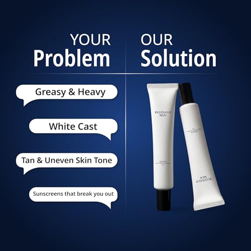 Image of Reginald Men SPF 50+ PA++++ Sunscreen (100g) | In-Vivo Tested | Broad Spectrum UVA /UVB Protection | Brightening & Hydrating | Lightweight, Oil-Free & Non-Sticky | Daily Sun Protection for Men (Pack of 2,50g x 2)