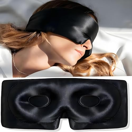 Image of 3D Contoured 22 Momme Mulberry Silk Sleep Mask with Ag+ Silver Ion – Zero Pressure Blackout Eye Mask for Side Sleepers, Lash Extensions & Travel, Hypoallergenic (BYDT)